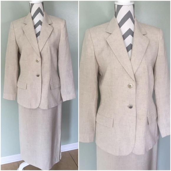 Pendleton Jackets & Blazers - PENDLETON Beige Blazer Full Length Skirt Suit Sz 8